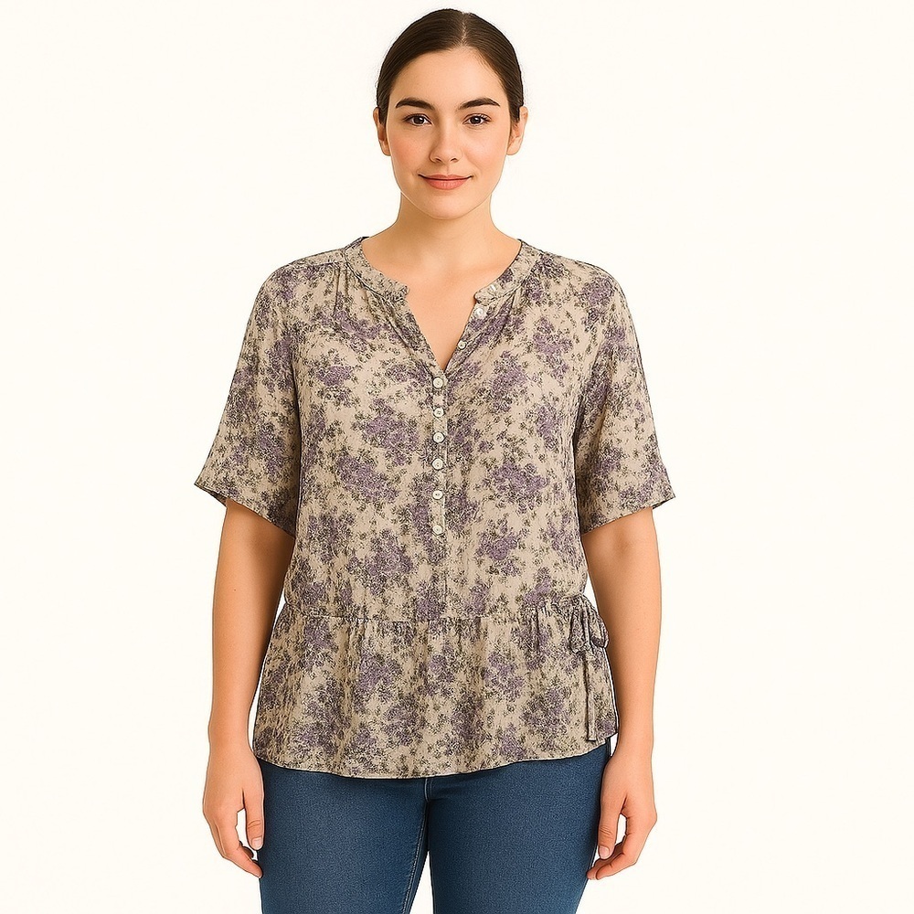 APT. 9 Women’s Sheer Floral Top, Cream & Purple, Size M